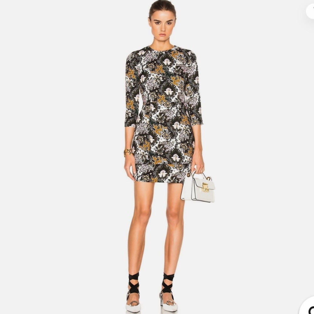 A.L.C. Tordi Abstract Floral Pleat Silk Crepe Mini Dress‎ Size 2